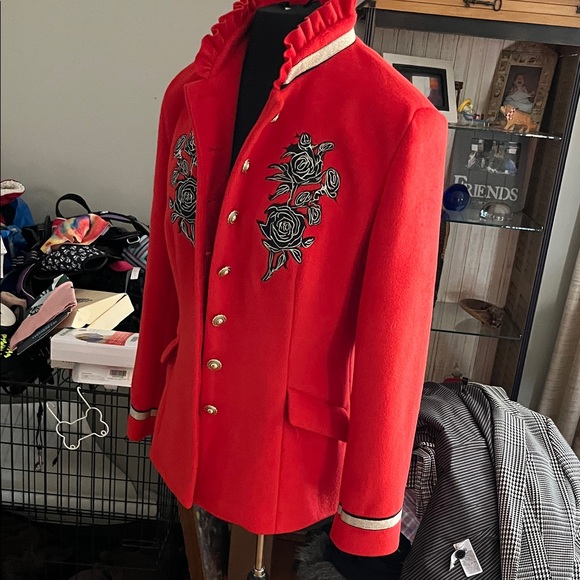 Oyrosy Jackets & Blazers - Elegant Red Embroidered Women's Blazer